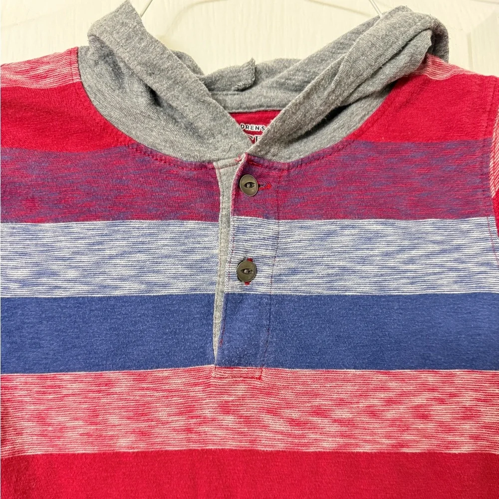 The Children's Place boys red & blue striped long sleeve hooded cotton shirt 4T